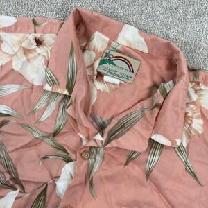 Paradise Found Mens 2XL Hawaiian Shirt Pink Floral Rayon Button Down Made in USA